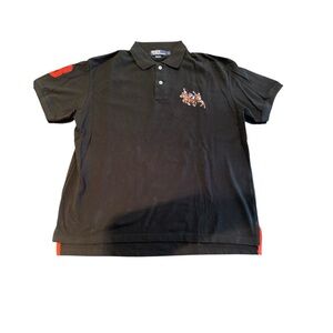 Polo Ralph. Lauren Black Cotton Triple Pony Polo Shirt Size Large